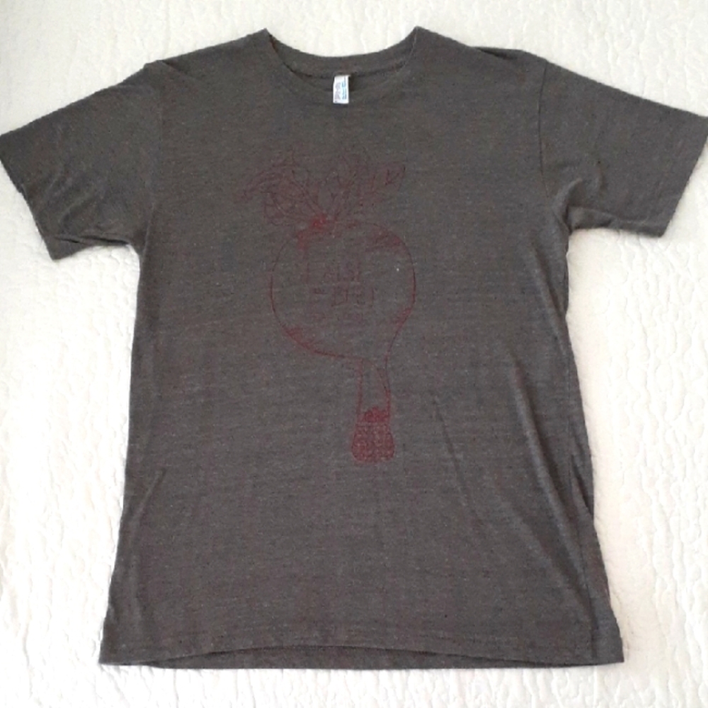 "Raise the Beet - Eat Local" American Apparel Dark Gray T Size M Rare Earth Farm